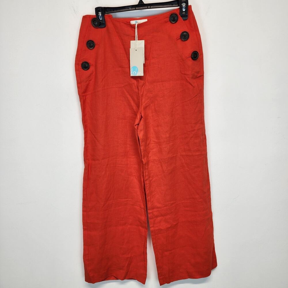 Boden Wide Leg Sailor Pants Size 6 Dark Orange 100% Linen Button Front Euro Chic - Picture 2 of 13